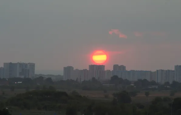 Picture summer, the sky, the sun, sunset, the city, building, home, Russia