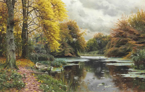 Picture Danish painter, 1903, Peter Merk Of Menstad, Peder Mørk Mønsted, River landscape, Danish realist painter, …