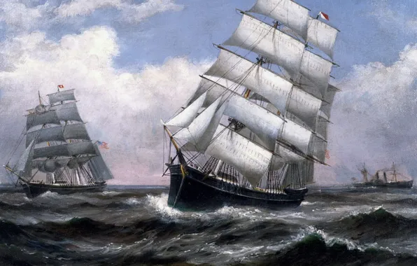 Sea, sailboat, painting, Xanthus Smith