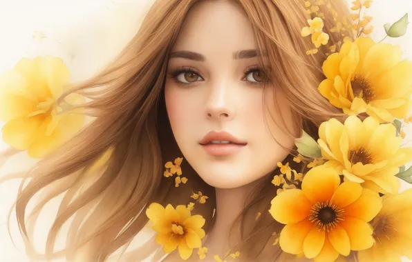 Flower, girl, flowers, yellow, holiday, woman, beauty, spring