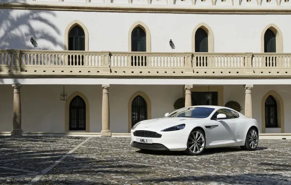 Aston Martin, White, Machine, Pavers, Day, The building, Aston Martin