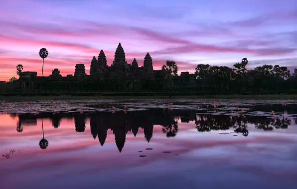 The sky, water, reflection, morning, Cambodia, the temple complex, Angkor Wat, អង្គរវត្ត
