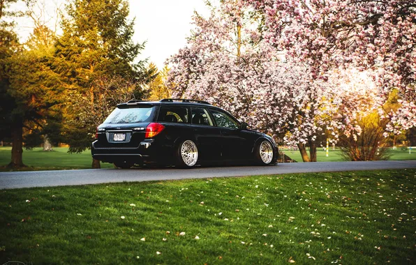 Picture spring, Subaru, black, Subaru, stance, Outback