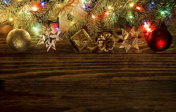 New Year, Christmas, christmas, balls, wood, merry christmas, gift, decoration