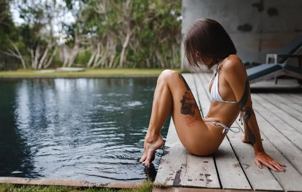 Girl, pool, tattoo, legs, beauty, Stepan Kvardakov, Stepan Kvardakov, Mikimakey