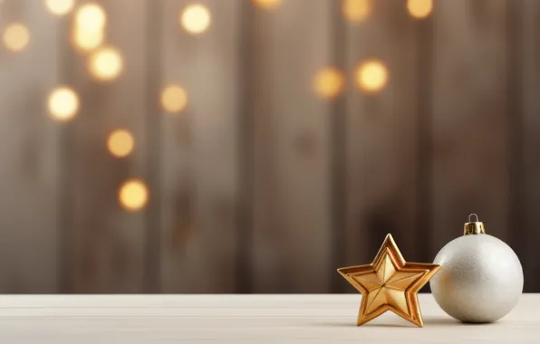 Balls, lights, background, Christmas, New year, gold plated, gold, bokeh