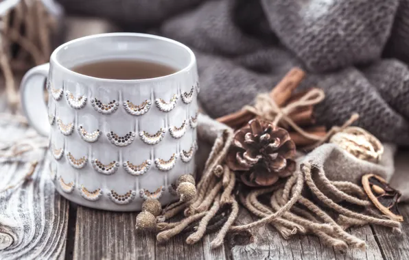 Picture winter, decoration, tea, scarf, Christmas, mug, New year, new year