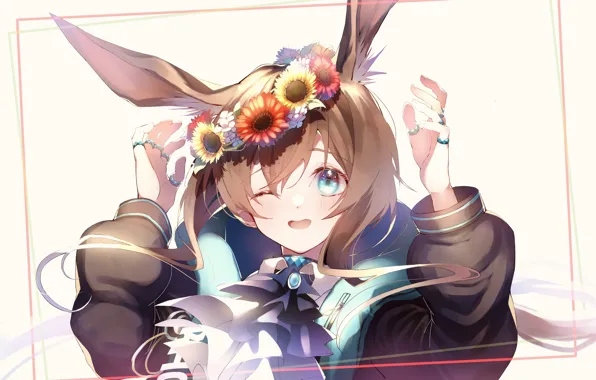 Girl, wreath, Arknights, Amiya, ears