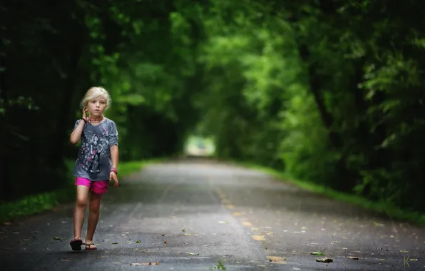 Road, summer, mood, girl