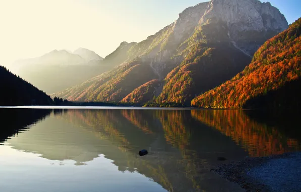 Picture autumn, forest, mountains, lake