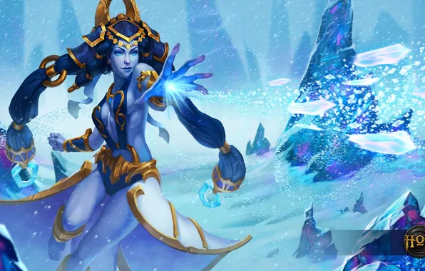 Picture girl, snow, magic, art, Heroes of Newerth, Shiva, Snow Queen, moba