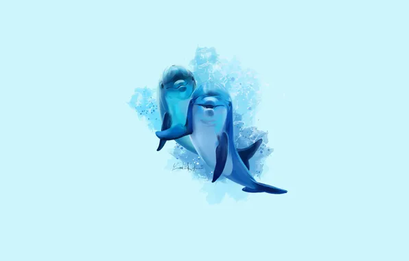 Pair, dolphins, cute