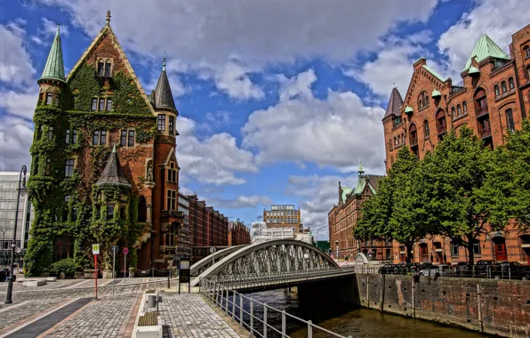 Bridge, home, Germany, channel, Hamburg
