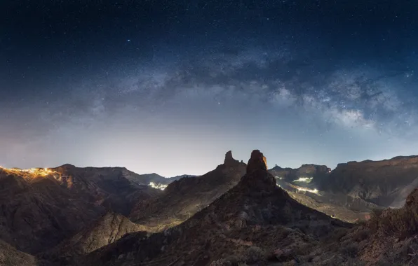Mountains, night, rocks, The milky way