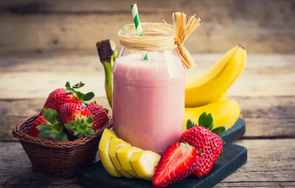 Picture strawberry, Bank, tube, drink, banana, smoothies