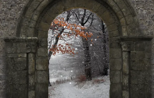 Winter, snow, nature, wall, arch, wall, Nature, winter
