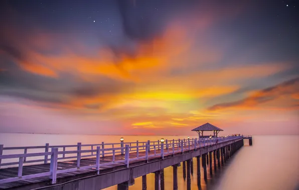 Thailand, beach, bridge, bay, Wooded bridge