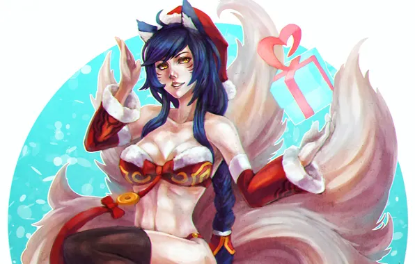 Chest, girl, gift, Fox, League of Legends, ahri, nine tailed fox