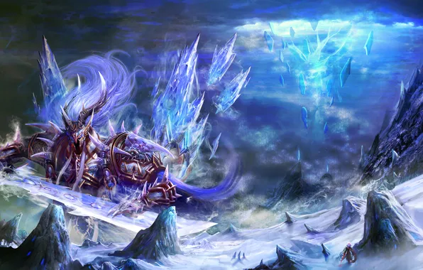 Rocks, monster, sword, art, crystals, traveler, giant