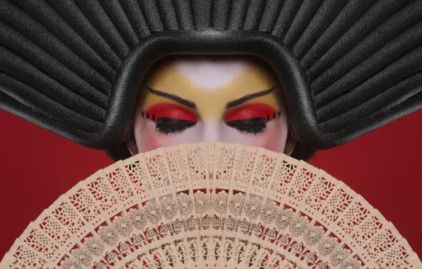 Face, makeup, fan, geisha