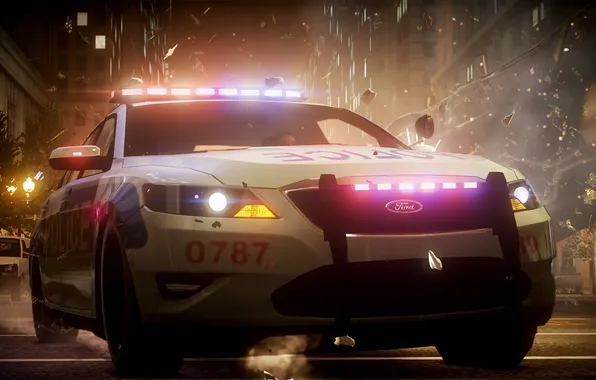 The explosion, fragments, race, police, chase, ford, need for speed the run