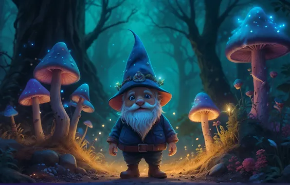 Mushrooms, fantasy, dwarf, AI art, neural network