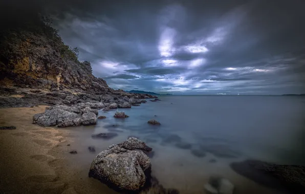 Clouds, stones, shore, Thailand, The Gulf of Thailand, Samui
