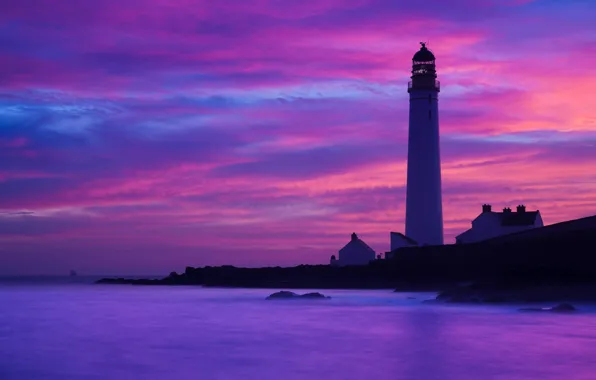Stones, the ocean, rocks, lighthouse, twilight, rasvet