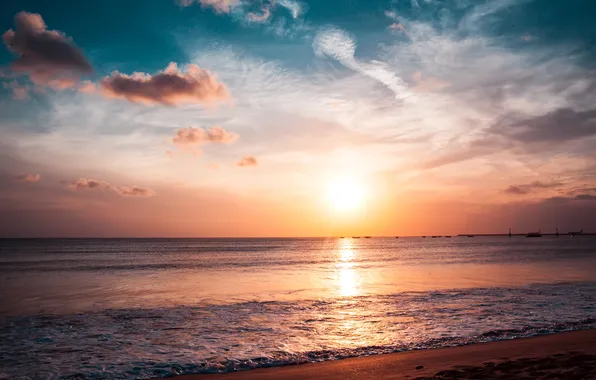 Picture sea, the sky, sunrise, shore, Halay Alex, suns