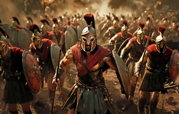 Picture Greece, Soldiers, Men, Spears, Hats, Shields, Spartan Warriors, Spartan warriors