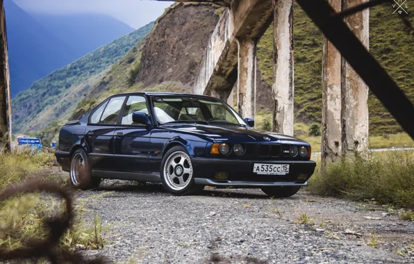 Grass, mountains, bridge, nature, lights, BMW, track, BMW