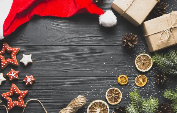 Holiday, star, new year, spruce, cookies, gifts, citrus, treats