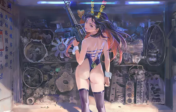Girl, ass, war, fan art, army girl, Anime Ero, girl and gun, amatiz