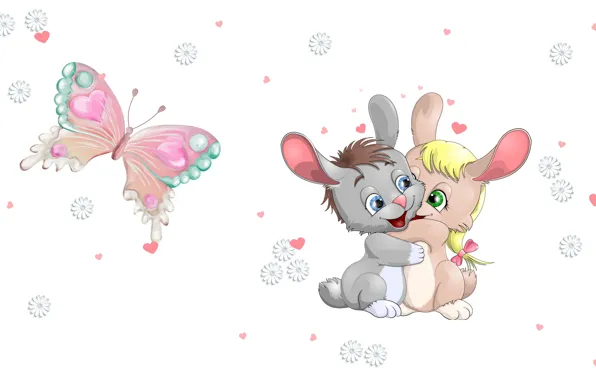 Daisy, art, Bunny, heart, children's, hugs