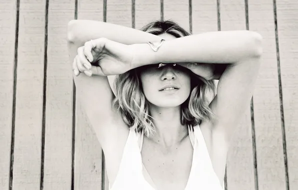 Girl, haircut, portrait, black and white