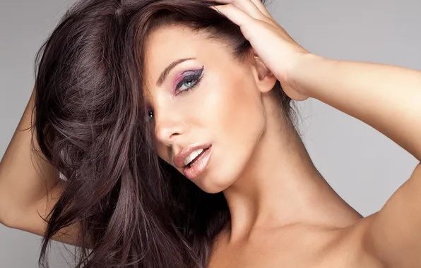 Look, girl, background, arrows, hair, hands, makeup, lips