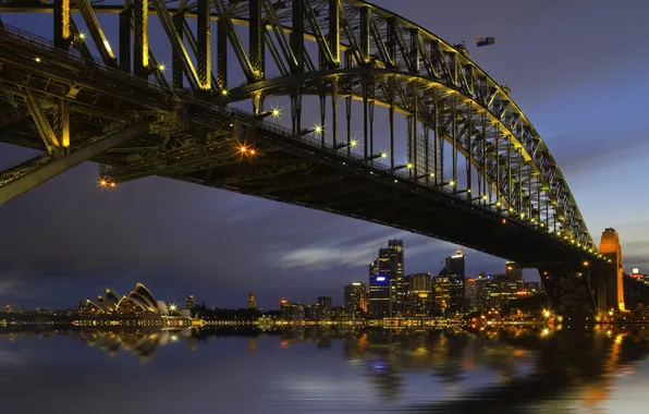 Night, bridge, the city, lights, Sydney, Australia, Sydney