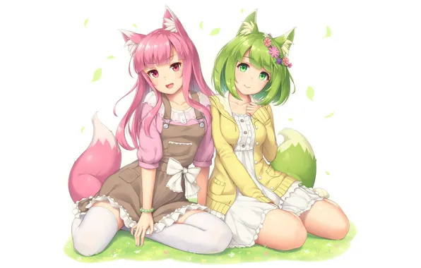 Girls, white background, chanterelles