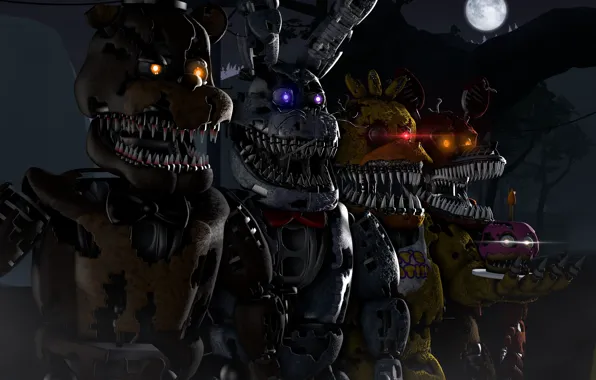 Picture glowing eyes, mechanical dolls, Five nights at Freddy's, Five Nights at Freddy`s