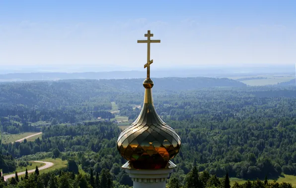 Forest, the sky, cross, dal, Belogorye, The dome, Perm Krai