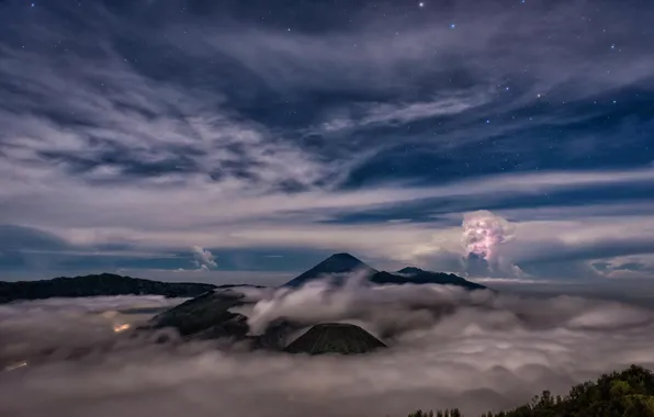 Clouds, landscape, nature, Indonesia, Java, Indonesia, the volcano Bromo, Bromo-Tengger-Semeru National Park