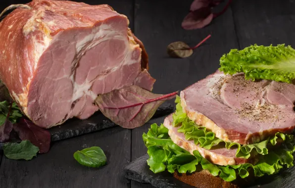 Meat, sandwich, salad, ham