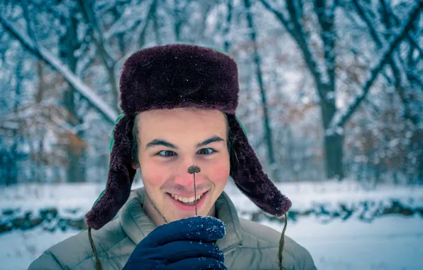 Winter, forest, look, snow, trees, joy, branches, face