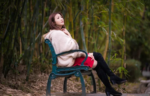 Picture Park, Asian, cutie, bench, bokeh