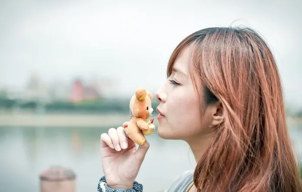 Girl, mood, toy, Asian