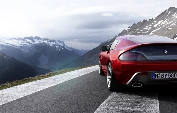 The sky, mountains, red, coupe, BMW, BMW, rear view, Coupe