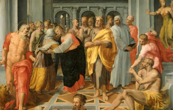 Picture oil, picture, canvas, mythology, Pellegrino Tibaldi, The meeting of Mary and Elizabeth