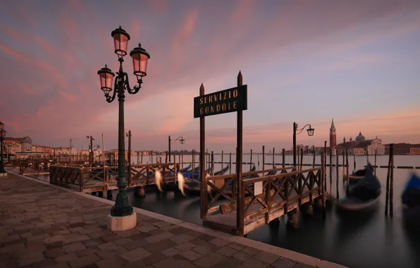 Pier, lights, Italy, Venice, channel, promenade, Italy, gondola