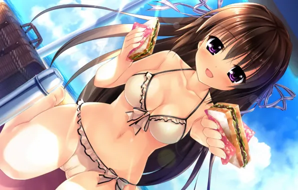 Girl, sexy, long hair, boobs, anime, beautiful, pretty, brunette