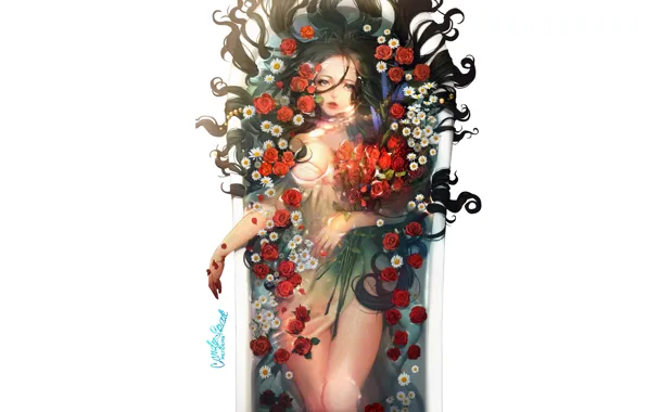 Picture look, girl, anime, art, bath